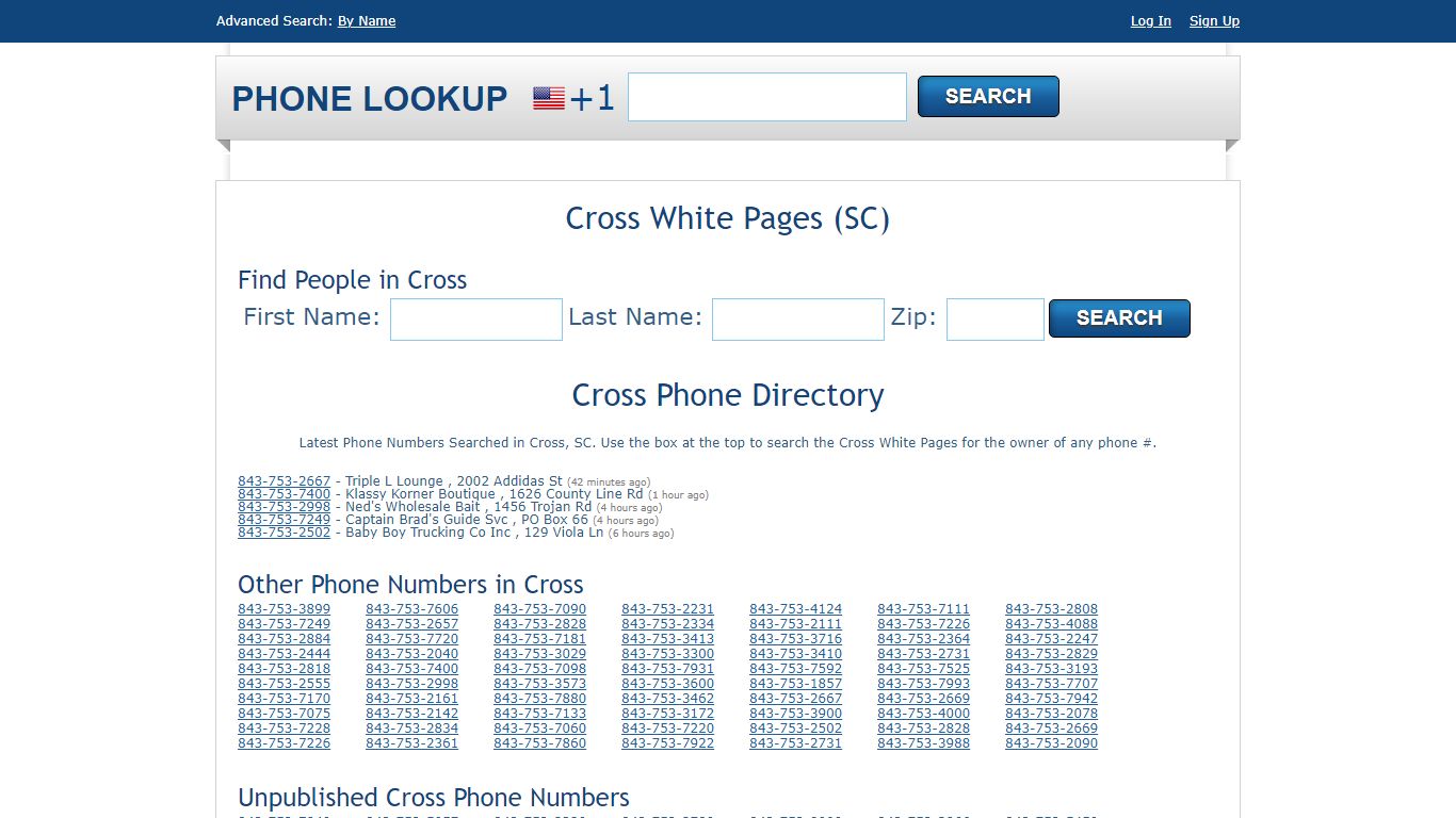 Cross White Pages - Cross Phone Directory Lookup